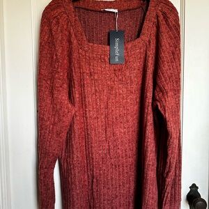Simple Fun Ribbed Knit Long-Sleeve Sweater in Rust Red